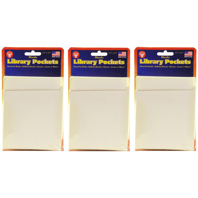 HYGLOSS PRODUCTS INC. Hygloss® Library Pockets 3.5" x 4.5" Self Adhesive - Manila, 50 Per Pack, 3 Packs
