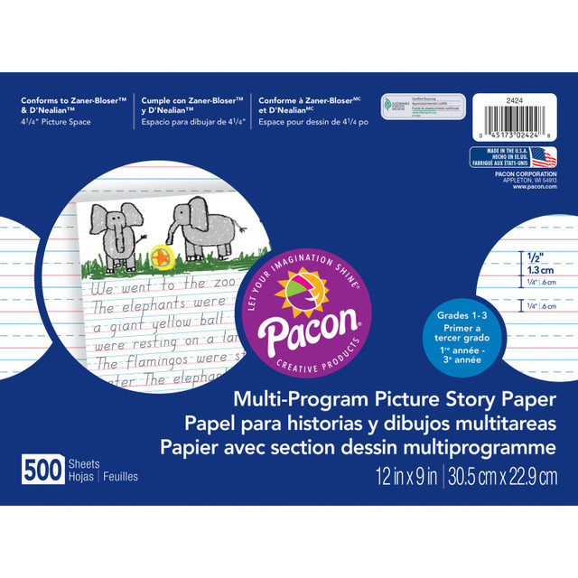 DIXON TICONDEROGA CO Pacon® Multi-Program Picture Story Paper, 1/2" Ruled, White, 12" x 9", 500 Sheets