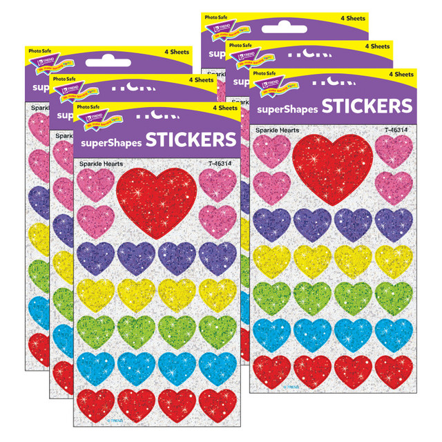 TREND ENTERPRISES INC. TREND Sparkle Hearts superShapes Stickers-Sparkle, 100 Per Pack, 6 Packs