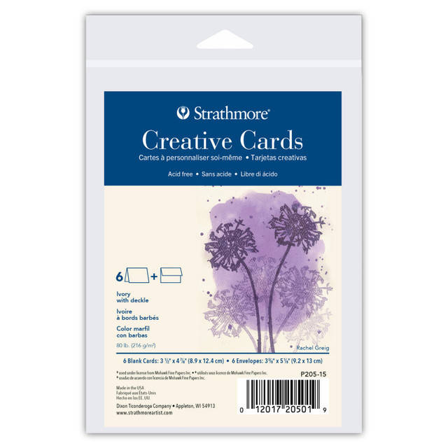 DIXON FINE ART Strathmore Creative Cards & Envelopes, Ivory with Deckle Edge, Anniversary Size, 3.5x4.875 inch, 6 Pack