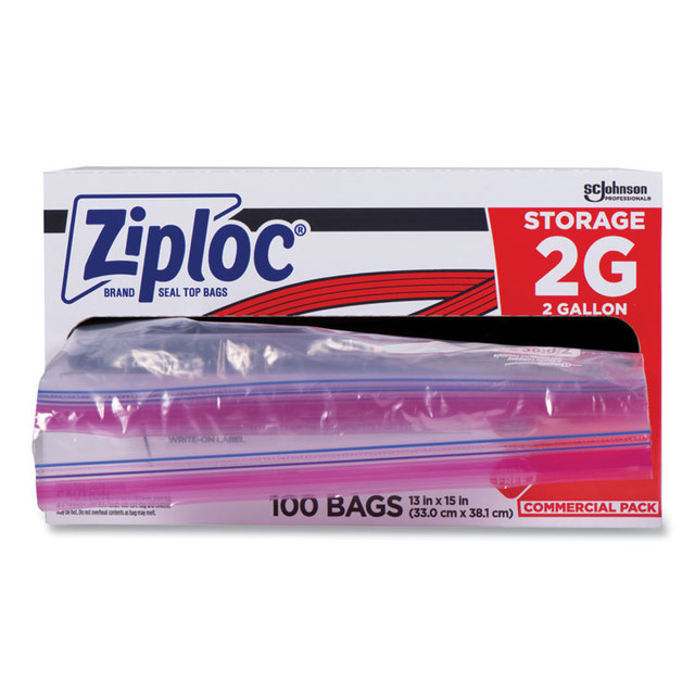 SC JOHNSON Ziploc® 682253 Double Zipper Storage Bags, 2 Gallon, 15" x 13", Clear, 100/Carton