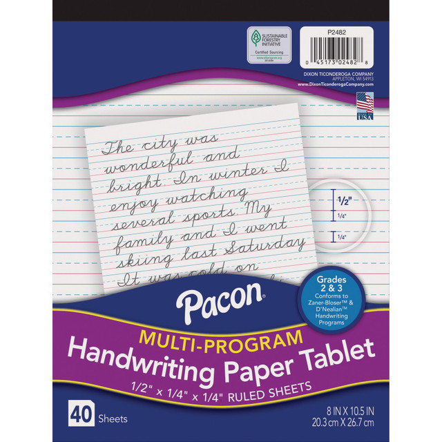 DIXON TICONDEROGA CO Pacon® Multi-Program Handwriting Tablet, D'Nealian/Zaner-Bloser, 1/2" x 1/4" x 1/4" Ruled Short, 8" x 10-1/2", 40 Sheets