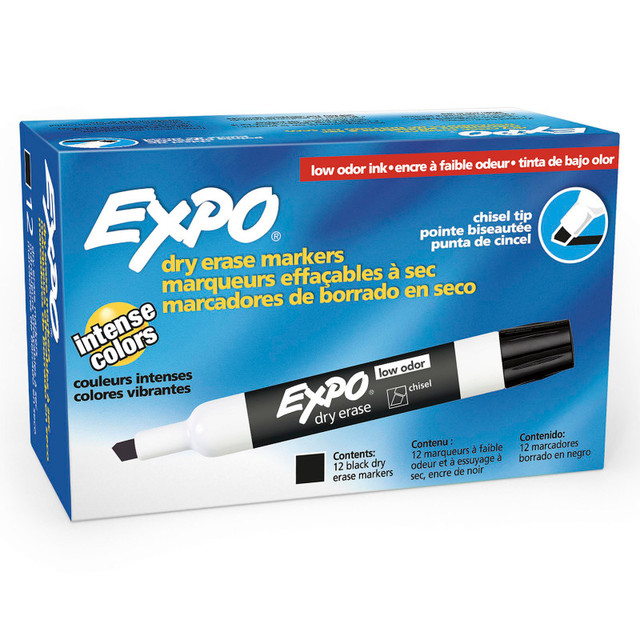 NEWELL BRANDS DISTRIBUTION LLC EXPO® Low-Odor Dry Erase Markers, Chisel Tip, Black, Box of 12