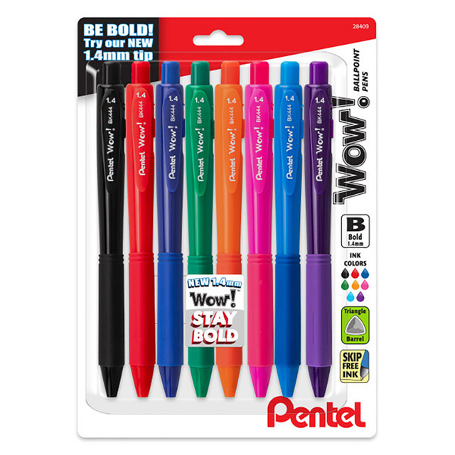 PENTEL OF AMERICA Pentel® Wow! Retractable Ballpoint Pen, (1.4mm) Bold Line, Assorted Ink, 8-Pack