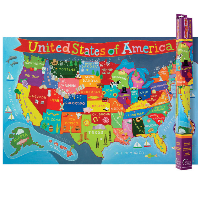 WAYPOINT GEOGRAPHIC Round World Products Kid's Map, United States, 24" x 36"