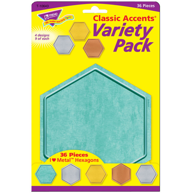 TREND ENTERPRISES INC. TREND I ♥ Metal™ Hexagons Classic Accents® Var. Pack, 36 ct