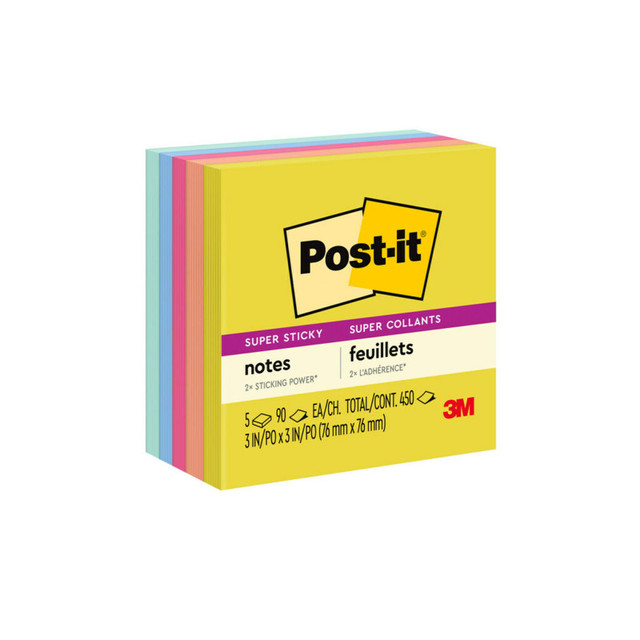 3M COMPANY Post-it® Super Sticky Notes, 3x3 in, Summer Joy Collection, Assorted Colors, 90 Sheets/Pad, 5 Pads/Pack