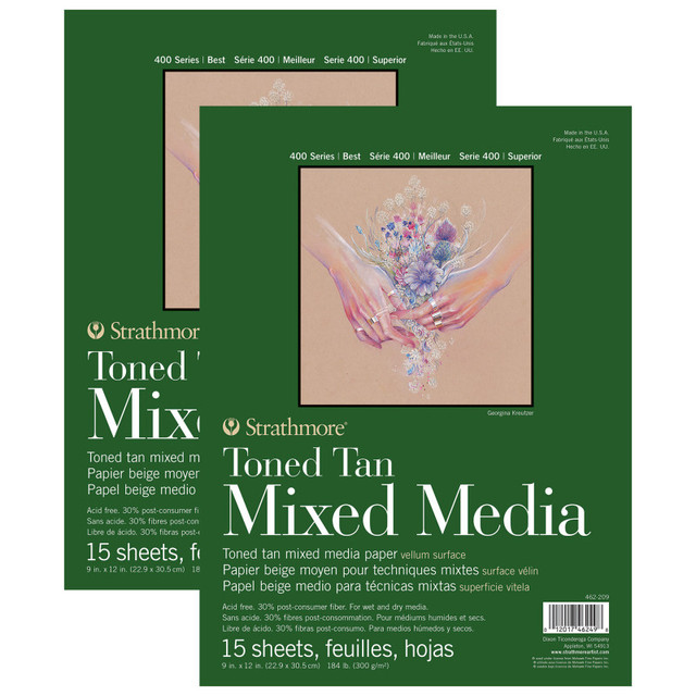 DIXON FINE ART Strathmore 400 Series Mixed Media Pad, Toned Tan, Glue Binding, 15 Sheet, 9x12 inch, Pack of 2