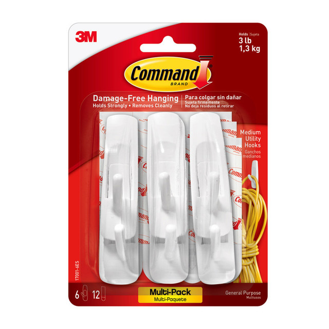 3M COMPANY 3M® Command™ Medium Utility Hooks Multi-Pack, 6 Count
