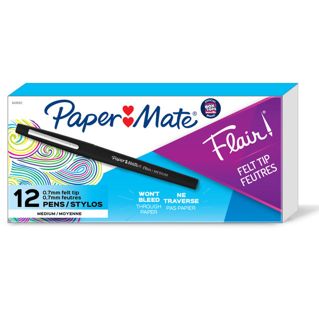 NEWELL BRANDS DISTRIBUTION LLC Paper Mate® Flair Pens, Medium, Black, Box of 12