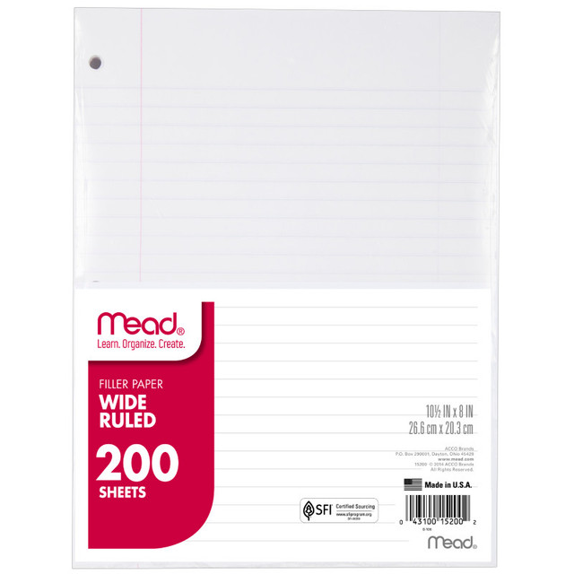 MEAD - ACCO BRANDS USA LLC Mead® Filler Paper, Wide Ruled, 10 1/2" x 8", 200 Sheets