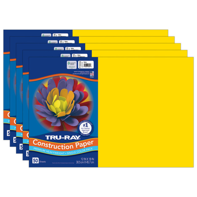 DIXON TICONDEROGA CO Tru-Ray® Construction Paper, Heavyweight, Yellow, 12" x 18", 50 Sheets Per Pack, 5 Packs