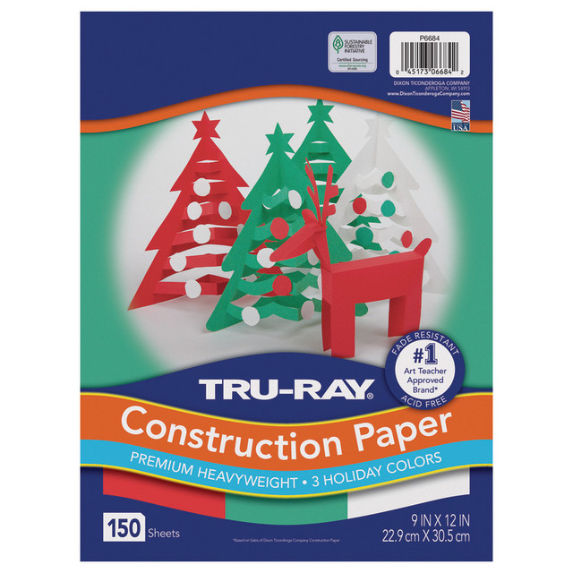 DIXON TICONDEROGA CO Tru-Ray® Construction Paper, Heavyweight, Holiday Assortment, 9" x 12", 150 Sheets