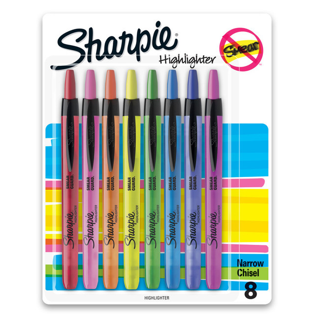 NEWELL BRANDS DISTRIBUTION LLC Sharpie® Retractable Highlighters, Chisel Tip, Assorted, 8 Count NEWELL BRANDS DISTRIBUTION LLC Sharpie® Retractable Highlighters, Chisel Tip, Assorted, 8 Count