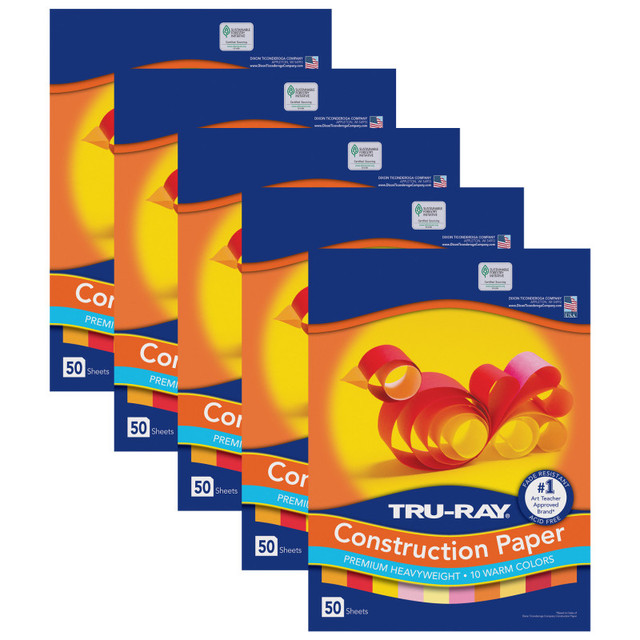 DIXON TICONDEROGA CO Tru-Ray® Construction Paper, Heavyweight, Warm Assorted, 9" x 12", 50 Sheets Per Pack, 5 Packs