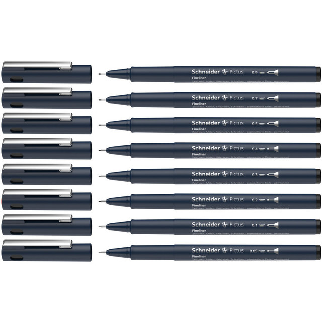 REDIFORM INC Schneider® Pictus Fineliners, Wallet, 8 Pieces, Black Ink, Assorted Sizes