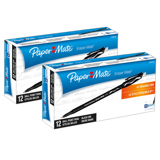 NEWELL BRANDS DISTRIBUTION LLC Paper Mate® Eraser Mate® Pen, Black, 12 Per Pack, 2 Packs