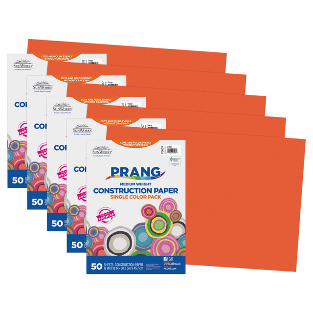 DIXON TICONDEROGA CO Prang® Construction Paper, Medium Weight, Orange, 12" x 18", 50 Sheets Per Pack, 5 Packs