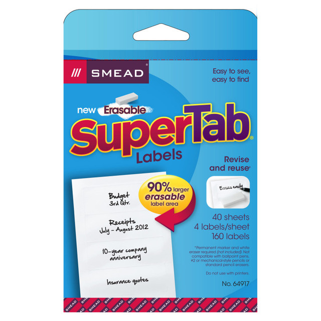 SMEAD MANUFACTURING COMPANY Smead® Erasable SuperTab® File Folder Labels, White, 160 Labels
