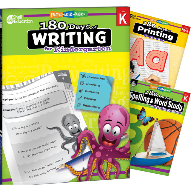SHELL EDUCATION Shell Education 180 Days Writing, Spelling, & Printing Grade K: 3-Book Set