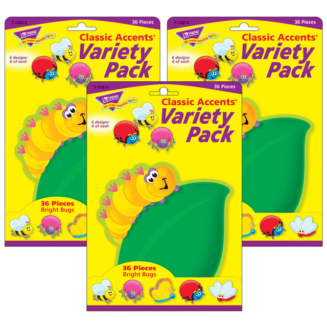 TREND ENTERPRISES INC. TREND Bright Bugs Classic Accents® Variety Pack, 36 Per Pack, 3 Packs