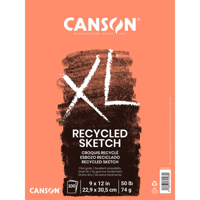 DIXON FINE ART Canson XL Series Sketch Pad, Recycled, Foldover Binding, 100 Sheet, 9x12 inch, 1 Count