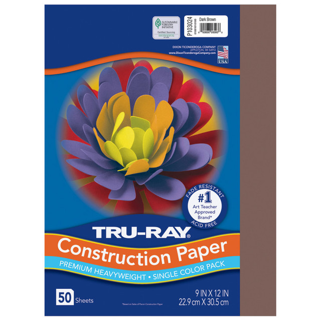 DIXON TICONDEROGA CO Tru-Ray® Construction Paper, Heavyweight, Dark Brown, 9" x 12", 50 Sheets