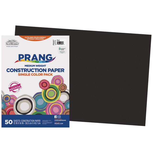 DIXON TICONDEROGA CO Prang® Construction Paper, Medium Weight, Black, 12" x 18", 50 Sheets