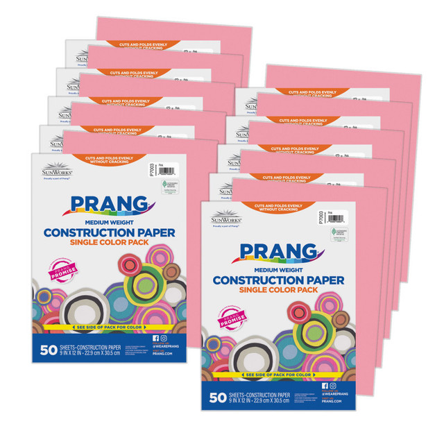 DIXON TICONDEROGA CO Prang® Construction Paper, Medium Weight, Pink, 9" x 12", 50 Sheets Per Pack, 10 Packs