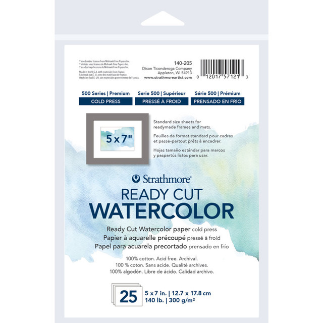 DIXON FINE ART Strathmore 500 Series Ready Cut Watercolor Paper Pack, Cold Press, 5x7 inch, 25 Sheets