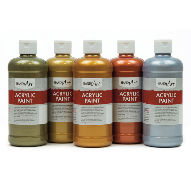 ROCK PAINT DISTRIBUTING CORP Handy Art® Metallic Acrylic Paint, 16 oz, Set of 5