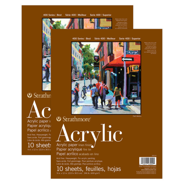 DIXON FINE ART Strathmore 400 Series Acrylic Pad, Glue Binding, 10 Sheet, 9x12 inch, Pack of 2