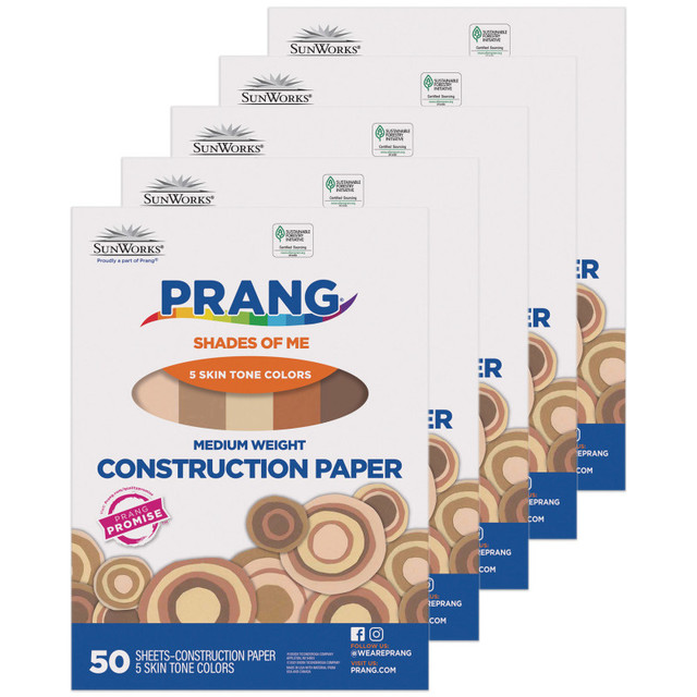 DIXON TICONDEROGA CO Prang® Shades of Me Construction Paper, Medium Weight, 5 Assorted Skin Tone Colors, 9" x 12", 50 Sheets Per Pack, 5 Packs