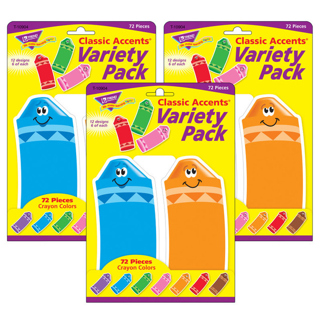 TREND ENTERPRISES INC. TREND Crayon Colors Classic Accents® Variety Pack, 72 Per Pack, 3 Packs