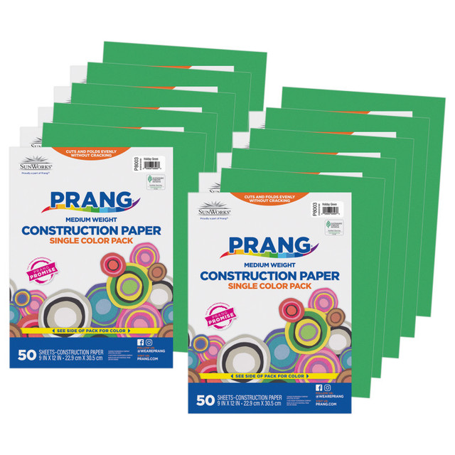 DIXON TICONDEROGA CO Prang® Construction Paper, Medium Weight, Holiday Green, 9" x 12", 50 Sheets Per Pack, 10 Packs