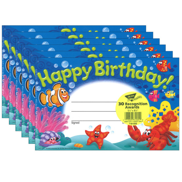 TREND ENTERPRISES INC. TREND Happy Birthday! Sea Buddies™ Recognition Awards, 30 Per Pack, 6 Packs
