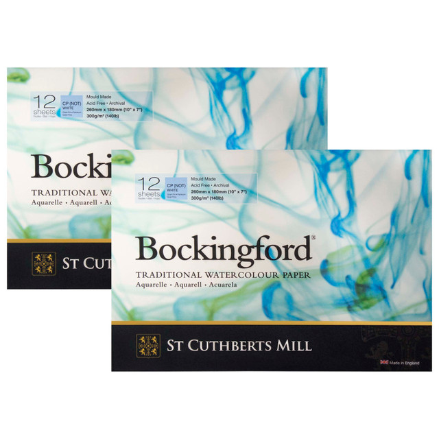 DIXON FINE ART St Cuthberts Bockingford Watercolor Pad, Cold Pressed, Glue Binding, 140lb/300gsm, 12 Sheet, 7x10 inch, Pack of 2