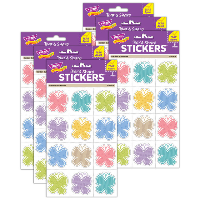 TREND ENTERPRISES INC. TREND Garden Butterflies Tear & Share Stickers®, 60 Per Pack, 6 Packs