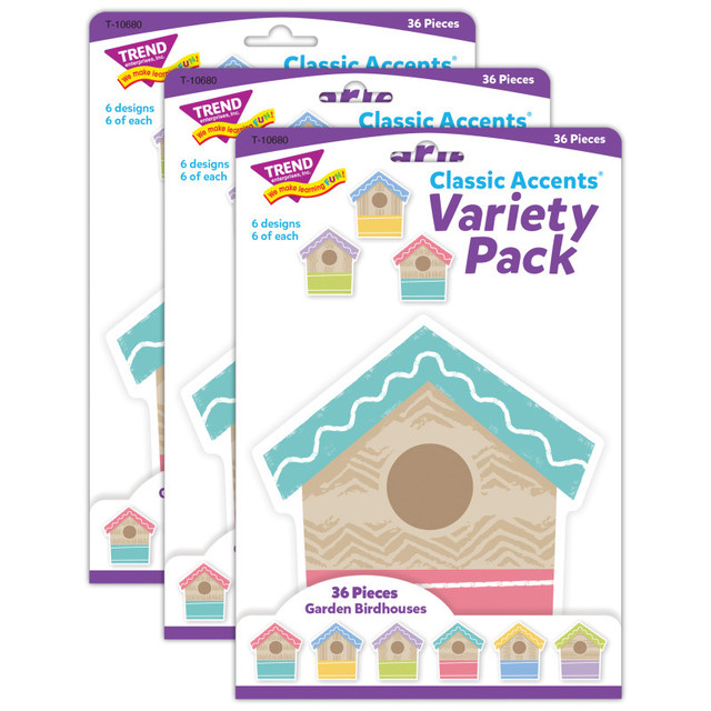 TREND ENTERPRISES INC. TREND Garden Birdhouses Classic Accents® Variety Pack, 36 Per Pack, 3 Packs