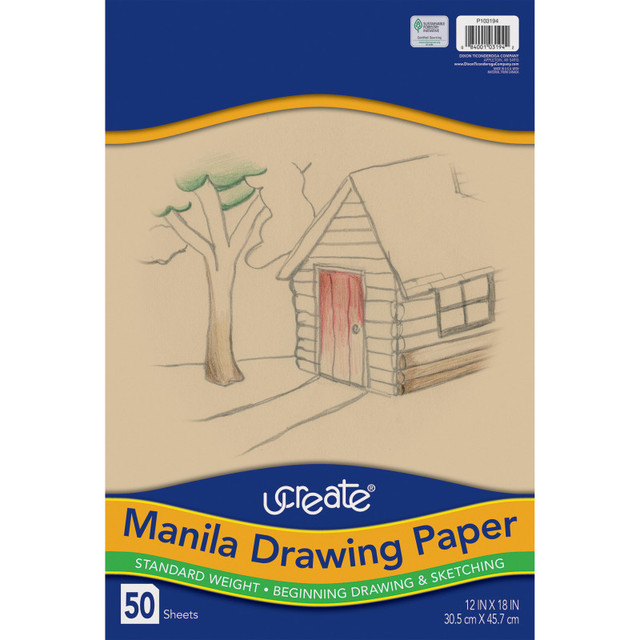 DIXON TICONDEROGA CO UCreate® Drawing Paper, Manila, Standard Weight, 12" x 18", 50 Sheets