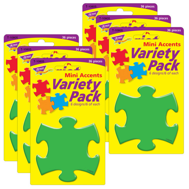 TREND ENTERPRISES INC. TREND Puzzle Pieces Mini Accents Variety Pack, 36 Per Pack, 6 Packs