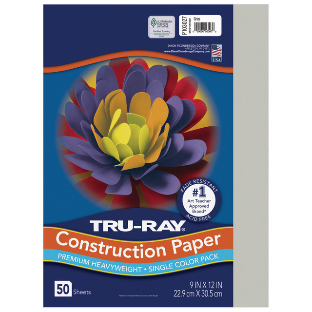 DIXON TICONDEROGA CO Tru-Ray® Construction Paper, Heavyweight, Gray, 9" x 12", 50 Sheets