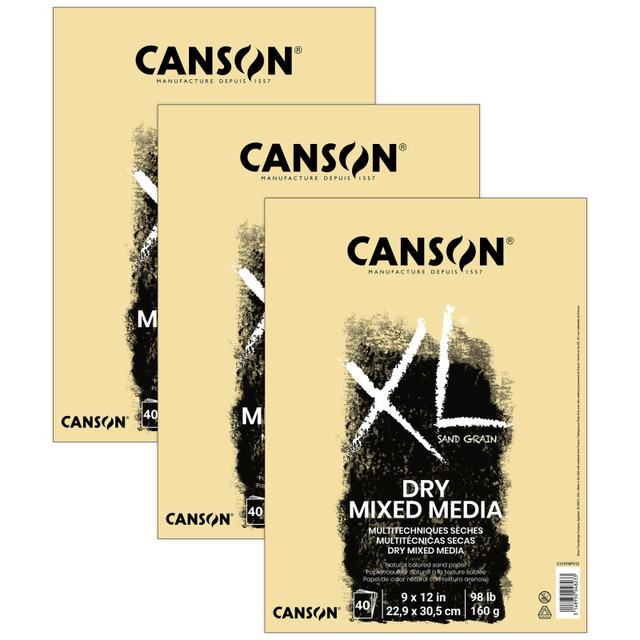 DIXON FINE ART Canson XL Series Mixed Media Pad, Natural Tone, Foldover Binding, 10 Sheet, 9x12 inch, Pack of 3