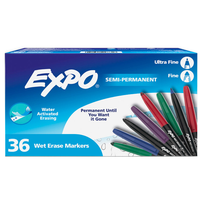 NEWELL BRANDS DISTRIBUTION LLC EXPO® Vis-a-Vis Wet Erase Markers, Fine & Ultra Fine Point, Assorted, 36 Count