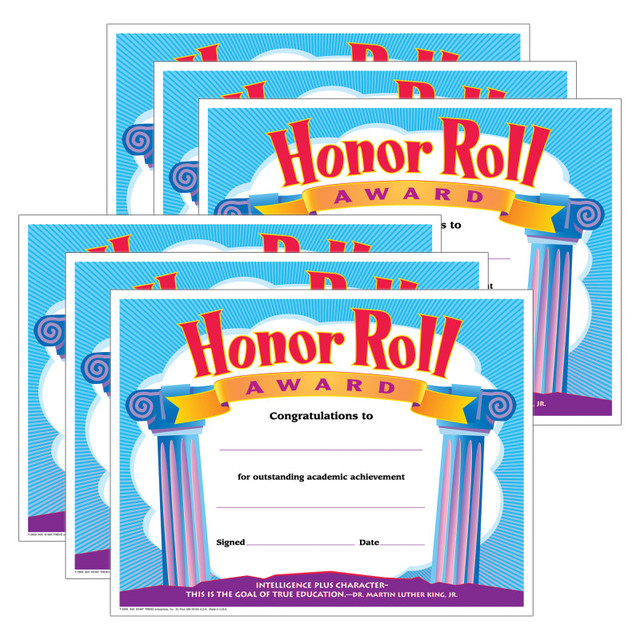 TREND ENTERPRISES INC. TREND Honor Roll Award Colorful Classics Certificates, 30 Per Pack, 6 Packs