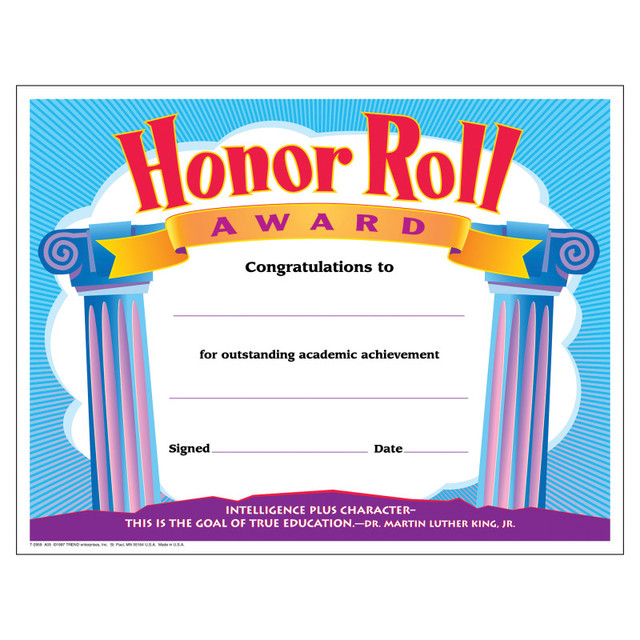 TREND ENTERPRISES INC. TREND Honor Roll Award Colorful Classics Certificates, 30 ct
