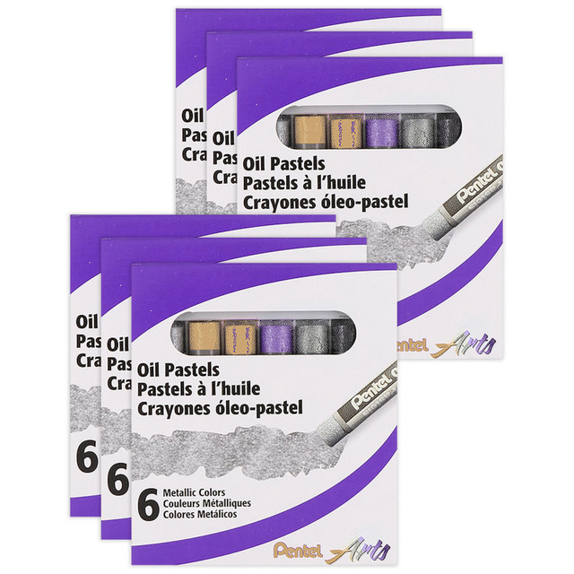 PENTEL OF AMERICA Pentel Arts Oil Pastels, Metallic, 6 Per Set, 6 Sets
