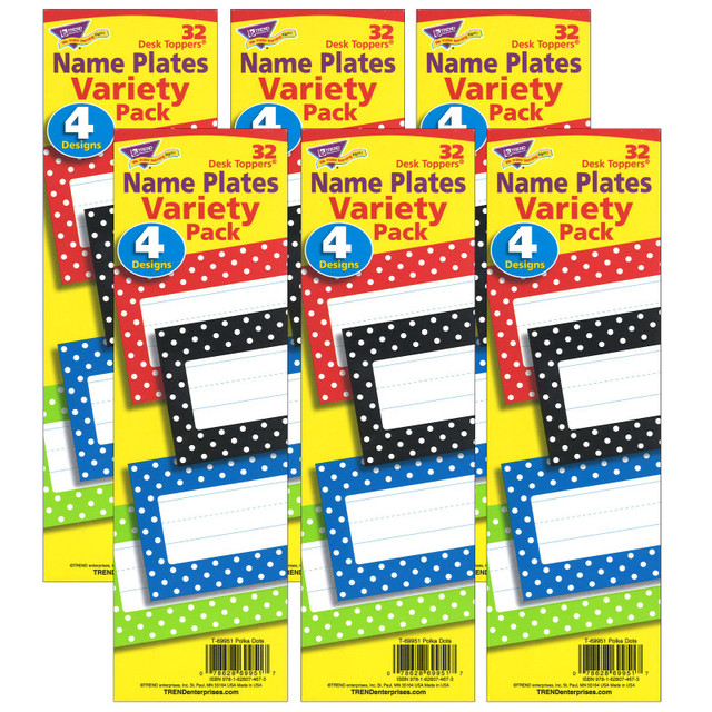 TREND ENTERPRISES INC. TREND Polka Dots Desk Toppers® Name Plates Variety Pack, 32 Per Pack, 6 Packs