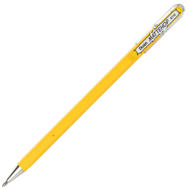 PENTEL OF AMERICA Pentel Arts Hybrid MATTEHOP Gel Roller, 1.0mm, Matte Yellow Ink, Pack of 12