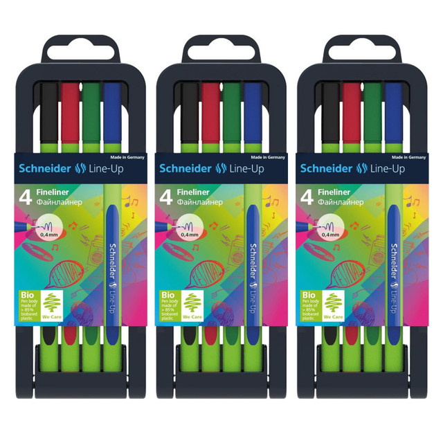REDIFORM INC Schneider® Line-Up Fineliner Pens with Case, 4 Colors, 4 Per Pack, 3 Packs